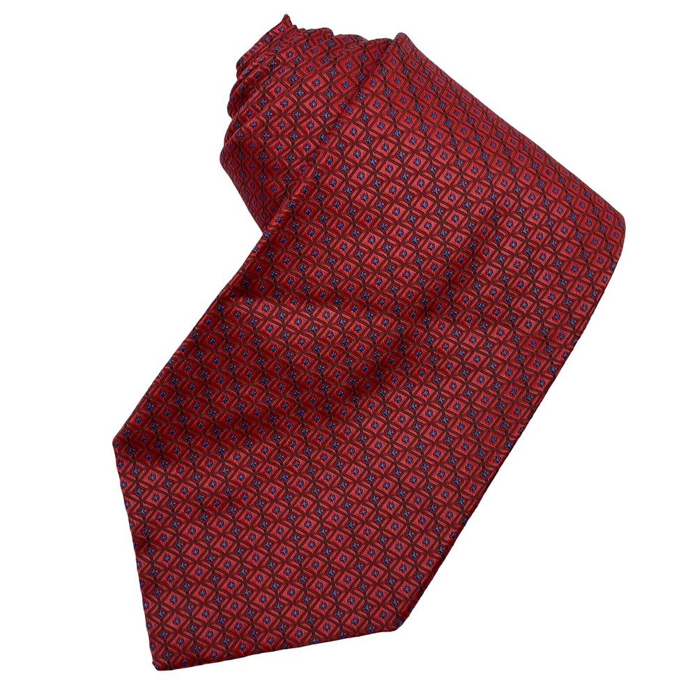 Vintage Wide‎ Tie Necktie Red Geometric Diamond Pattern Herculon Blend 70s Retro